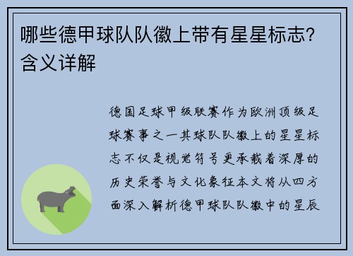 哪些德甲球队队徽上带有星星标志？含义详解